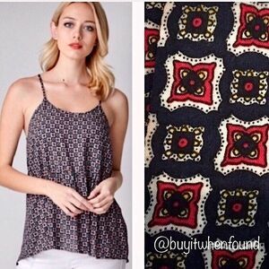 Navy Medallion Print Peplum Tank Camisole